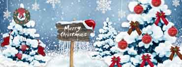 Merry Christmas Sign Snowy Trees Cover Photo