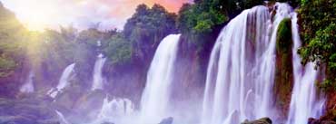 Tropical Waterfall Sun Rays Cover Photo