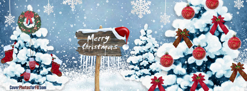 Merry Christmas Sign Snowy Trees Cover Photo