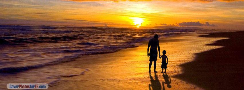 Father And Son Walking Sunset Beach Cover Photo