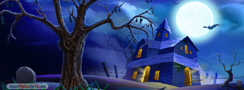 Spooky House Bats Cat Night Full Moon Cover Photo