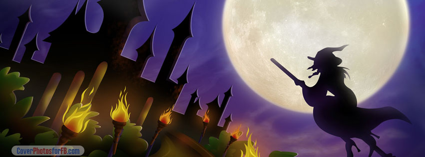 Witch On Broom Full Moon Cover Photo