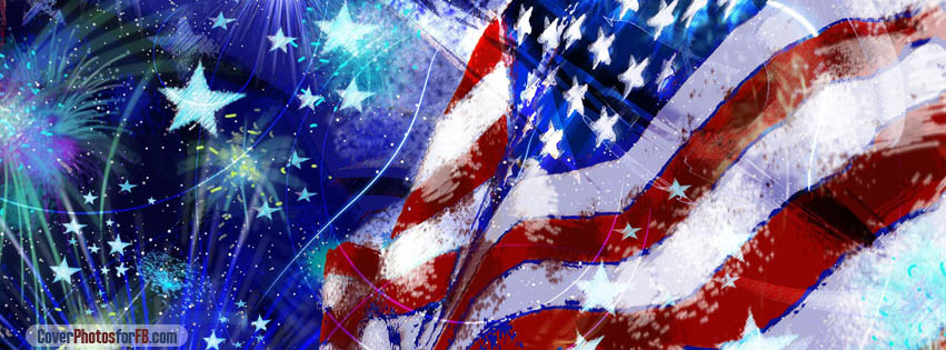 Waving USA Flag With Fireworks Cover Photo