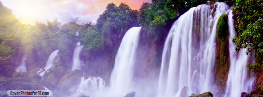 Tropical Waterfall Sun Rays Cover Photo